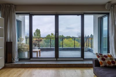 Sliding glass doors on a home